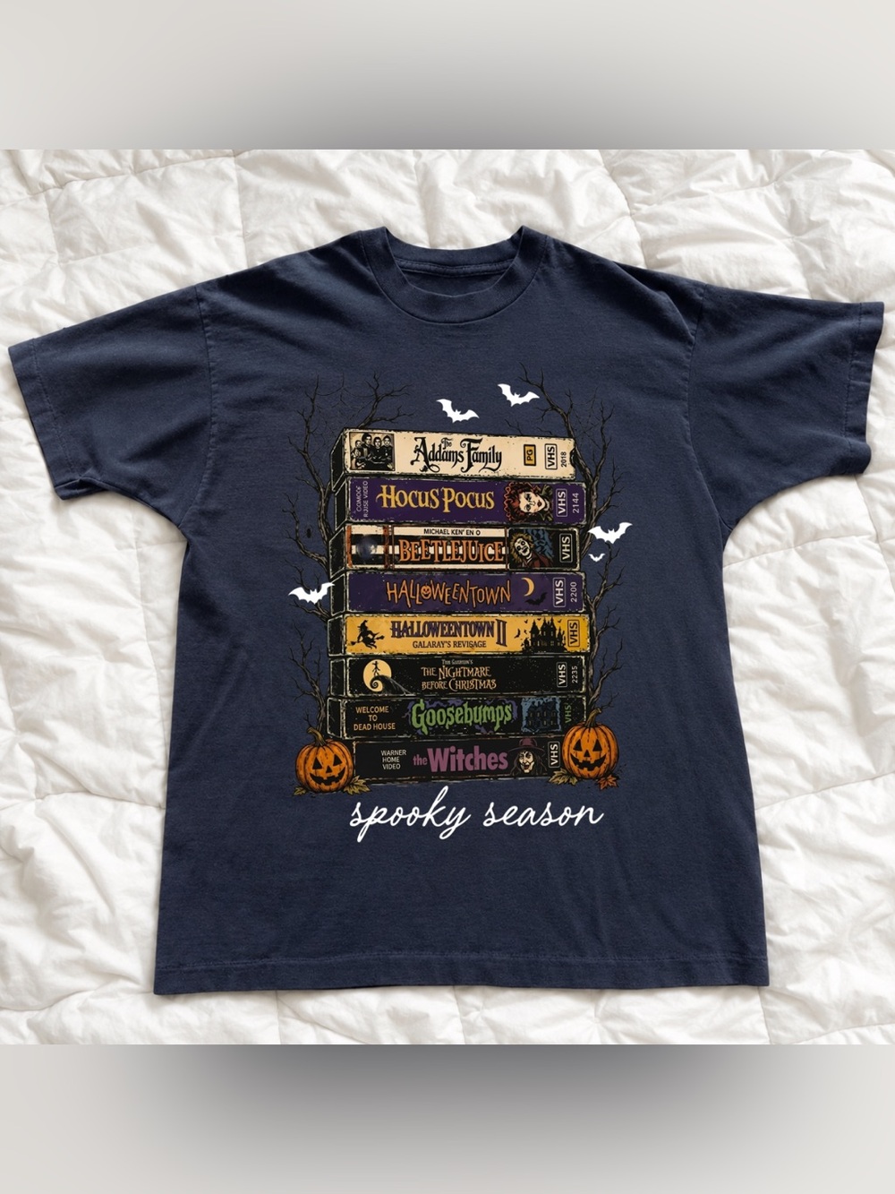 Spooky Season Graphic Tee - Black Halloween Book Stack